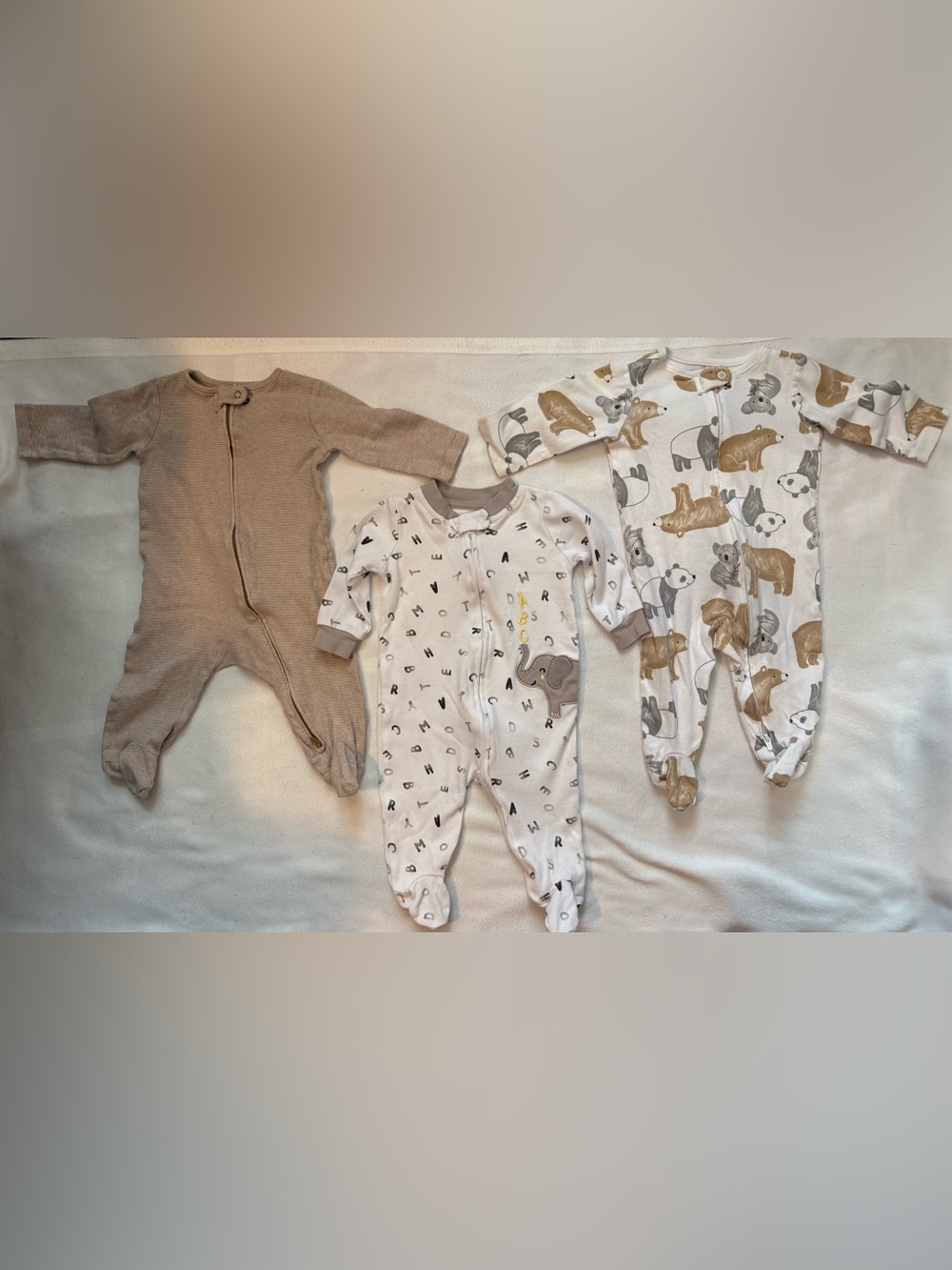 Unbranded Beige & Gray Elephant Print Baby One-Piece